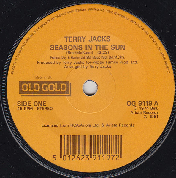Terry Jacks - Seasons In The Sun - Used Vinyl Record 7" image 7