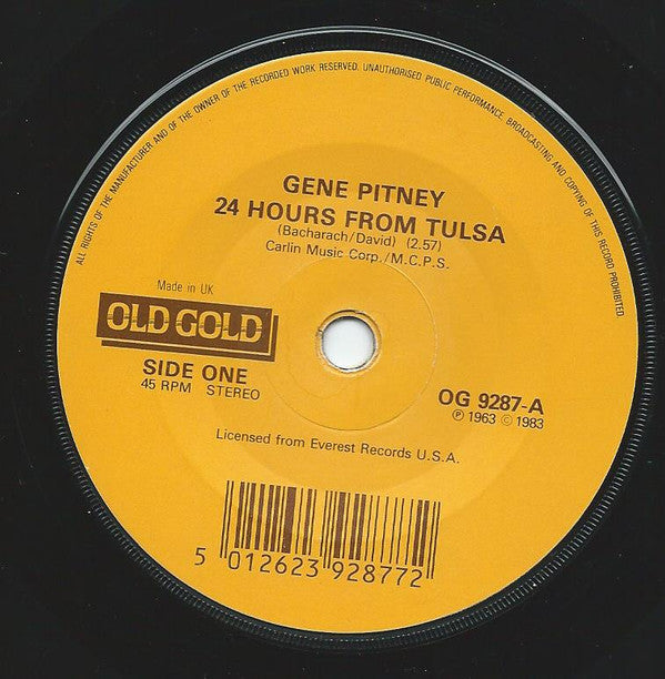Gene Pitney - 24 Hours From Tulsa - Used Vinyl Record 7" image 3