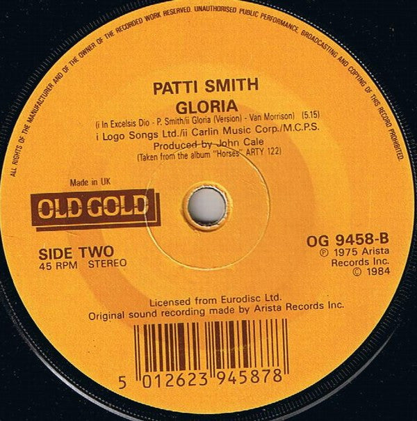 Patti Smith - Because The Night - Used Vinyl Record 7" image 3
