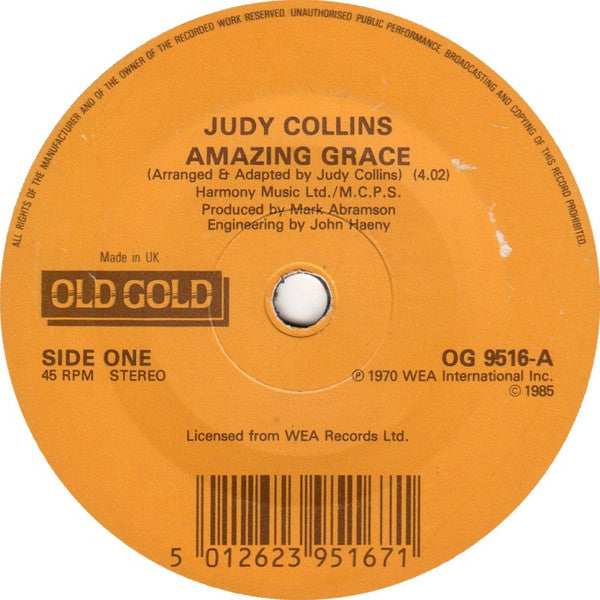 Judy Collins - Amazing Grace - Used Vinyl Record 7" image 1