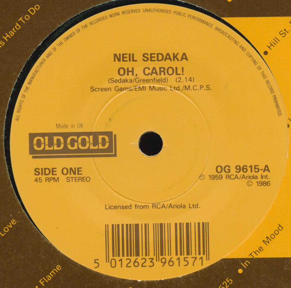 Neil Sedaka - Oh, Carol! / One Way Ticket (To The Blues) - Used Vinyl image 2