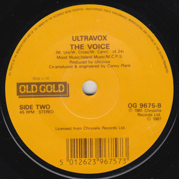Ultravox - Vienna / The Voice - Used Vinyl Record 7" image 4
