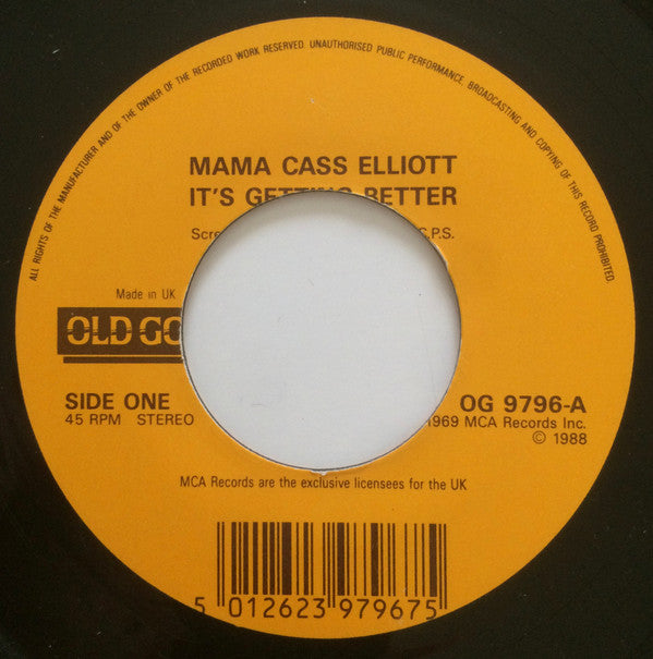 Cass Elliot - It's Getting Better - Used Vinyl Record 7" image 2