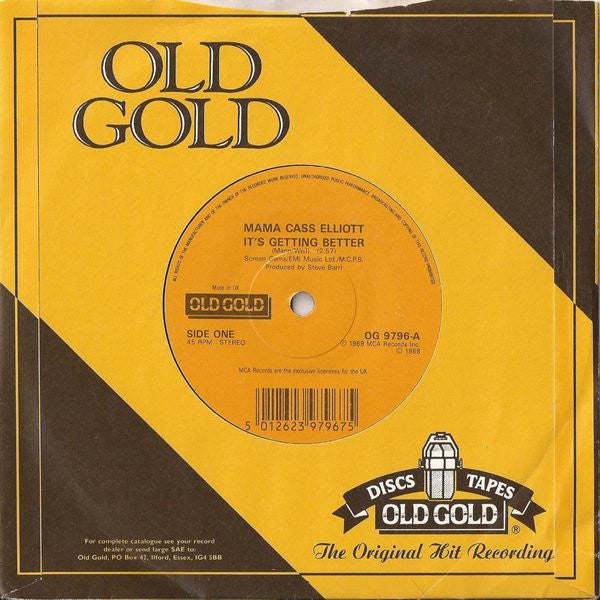 Cass Elliot - It's Getting Better - Used Vinyl Record 7" image 4