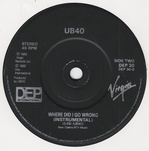 UB40 - Where Did I Go Wrong - Used Vinyl Record 7" image 4