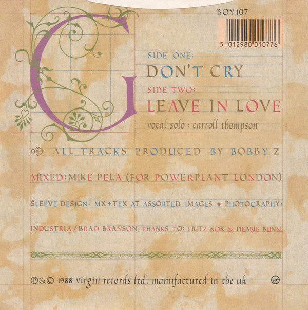 Boy George - Don't Cry - Used Vinyl Record 7" image 2