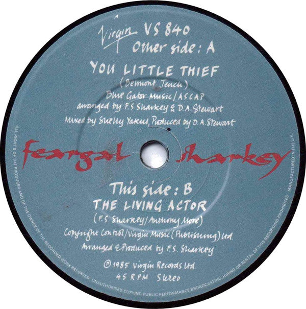 Feargal Sharkey - You Little Thief - Used Vinyl Record 7" image 4