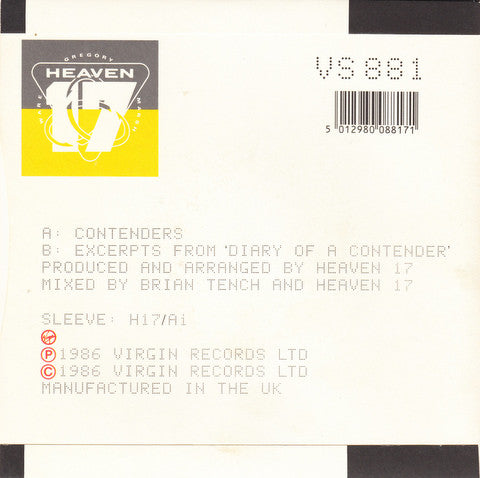 Heaven 17 - Contenders - Used Vinyl Record 7" image 2