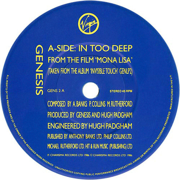 Genesis - In Too Deep - Used Vinyl Record 7" image 3