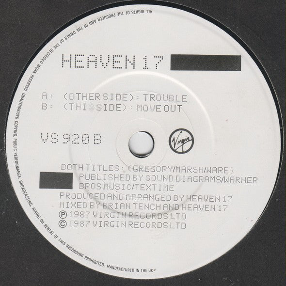 Heaven 17 - Trouble - Used Vinyl Record 7" image 4