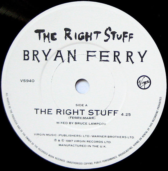 Bryan Ferry - Right Stuff - Used Vinyl Record 7" image 3