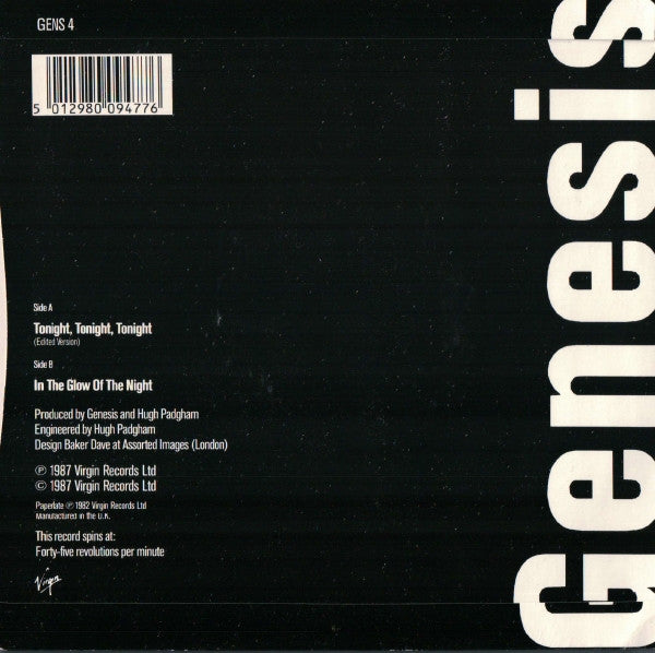 Genesis - Tonight, Tonight, Tonight - Used Vinyl Record 7" image 2
