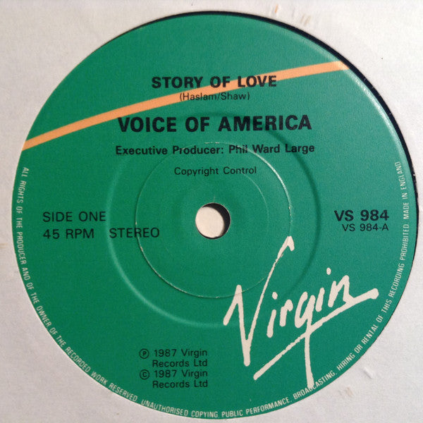 Voice Of America - Story Of Love - Used Vinyl Record 7" image 3
