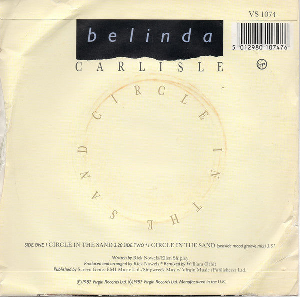Belinda Carlisle - Circle In The Sand - Used Vinyl Record 7" image 2