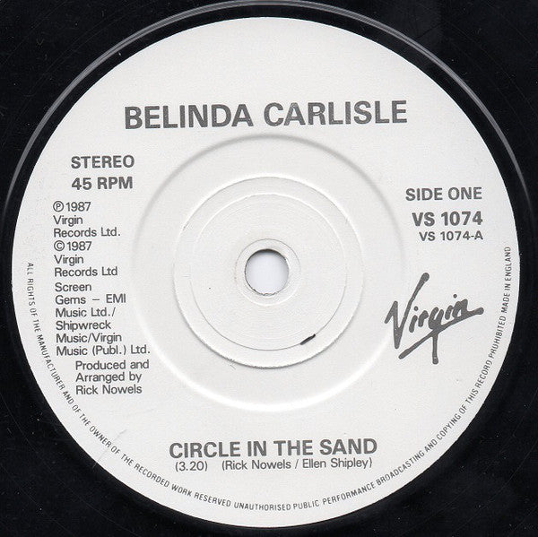 Belinda Carlisle - Circle In The Sand - Used Vinyl Record 7" image 3