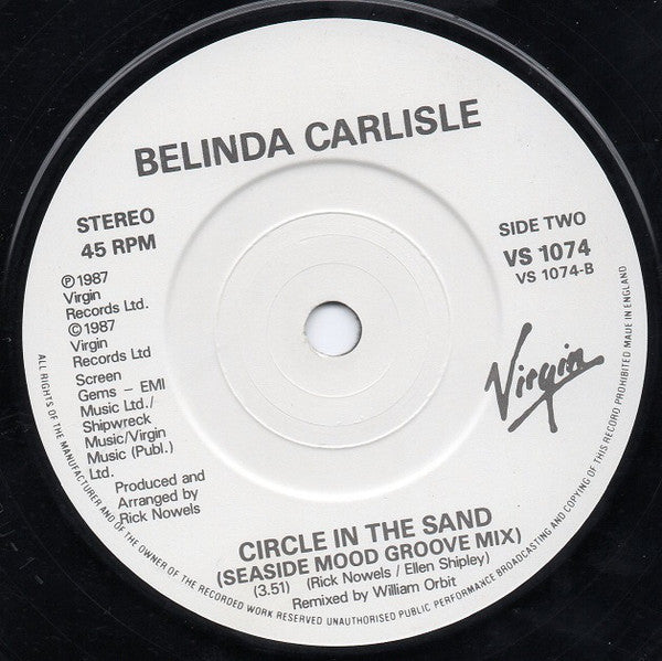 Belinda Carlisle - Circle In The Sand - Used Vinyl Record 7" image 4