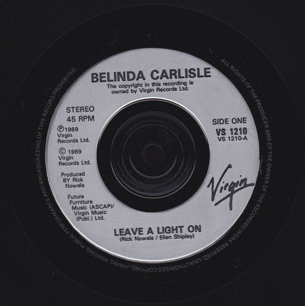 Belinda Carlisle - Leave A Light On - Used Vinyl Record 7" image 3