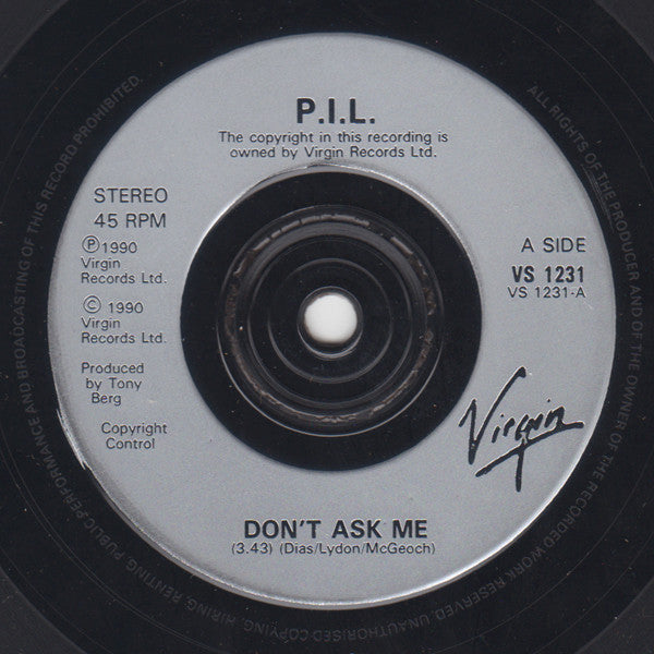 Public Image Limited - Don't Ask Me - Used Vinyl Record 7" image 3