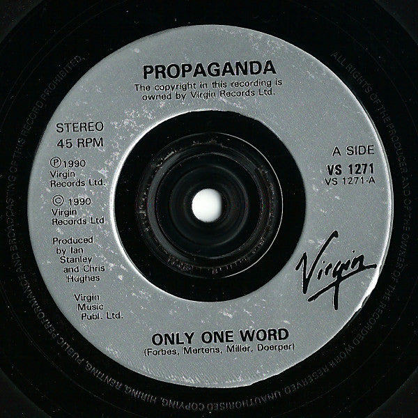 Propaganda - Only One Word - Used Vinyl Record 7" image 3