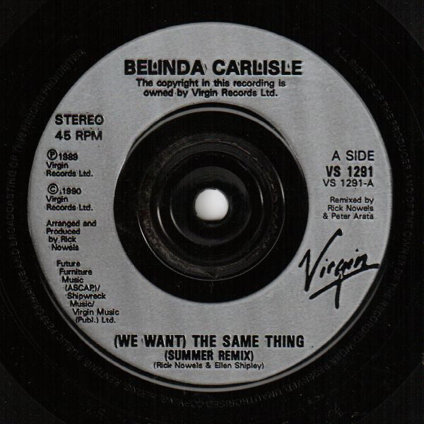 Belinda Carlisle - (We Want) The Same Thing - Used Vinyl Record 7" image 3