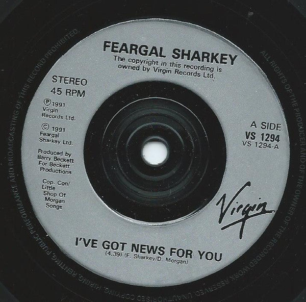 Feargal Sharkey - I've Got News For You - Used Vinyl Record 7" image 3