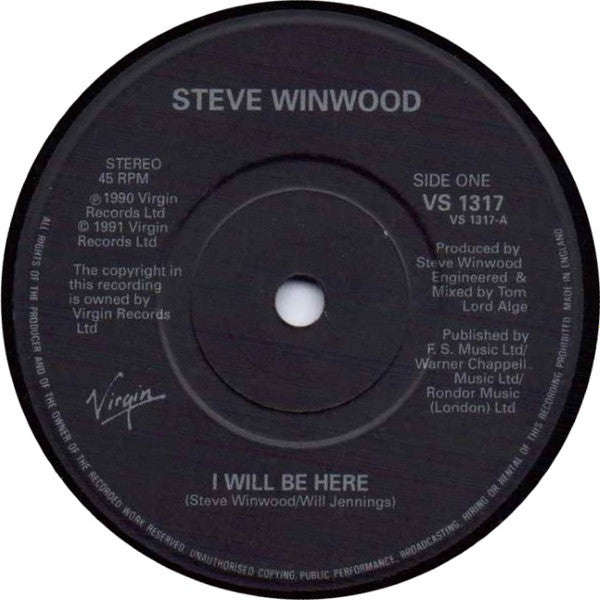 Steve Winwood - I Will Be Here - Used Vinyl Record 7" image 3