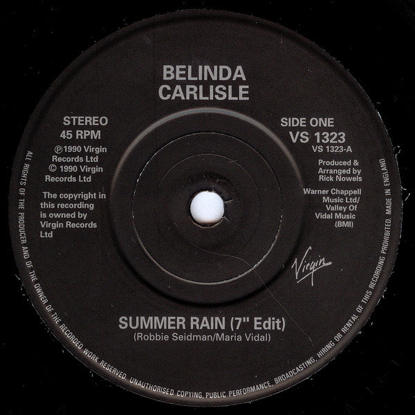 Belinda Carlisle - Summer Rain - Used Vinyl Record 7" image 3