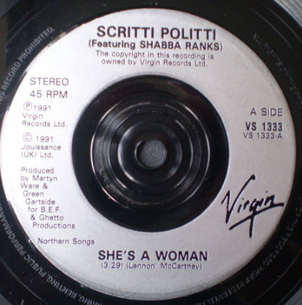 Scritti Politti - She's A Woman - Used Vinyl Record 7" image 3