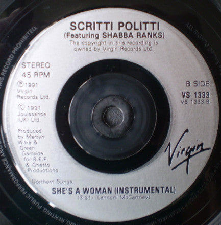 Scritti Politti - She's A Woman - Used Vinyl Record 7" image 8