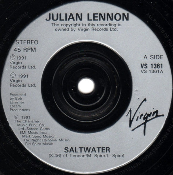 Julian Lennon - Saltwater - Used Vinyl Record 7" image 3