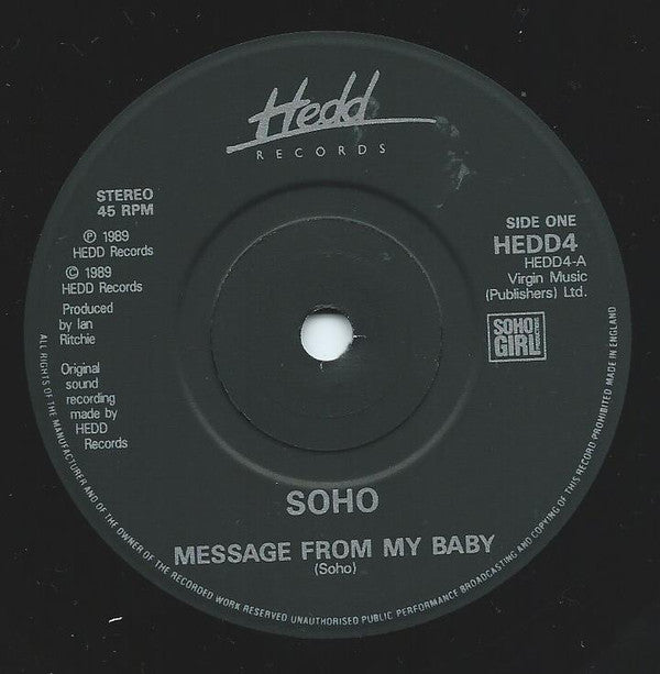 Soho - Message From My Baby - Used Vinyl Record 7" image 3