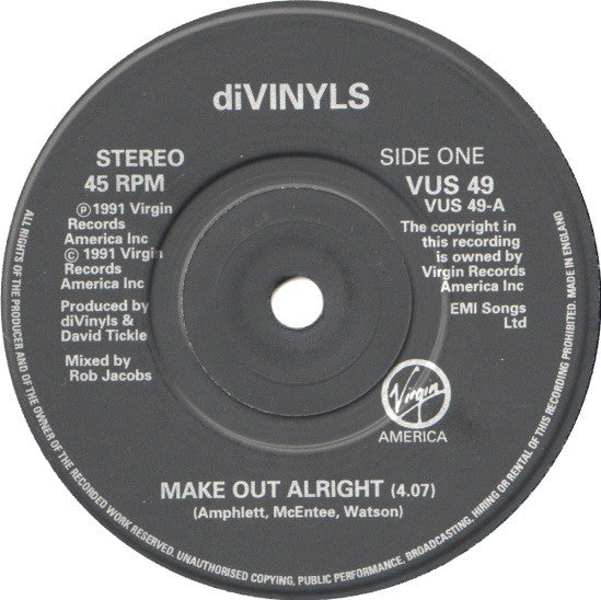 Divinyls - Make Out Alright - Used Vinyl Record 7" image 7