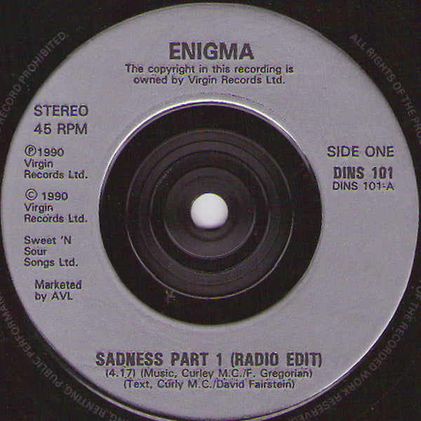 Enigma - Sadness Part 1 - Used Vinyl Record 7" image 3