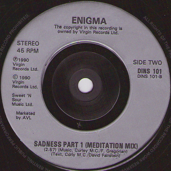 Enigma - Sadness Part 1 - Used Vinyl Record 7" image 4