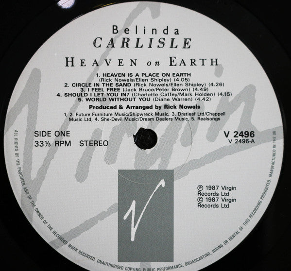 Belinda Carlisle - Heaven On Earth - Used Vinyl Record image 3