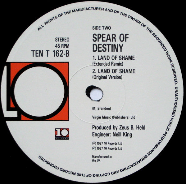Spear Of Destiny - Never Take Me Alive - Used Vinyl Record 12" image 4