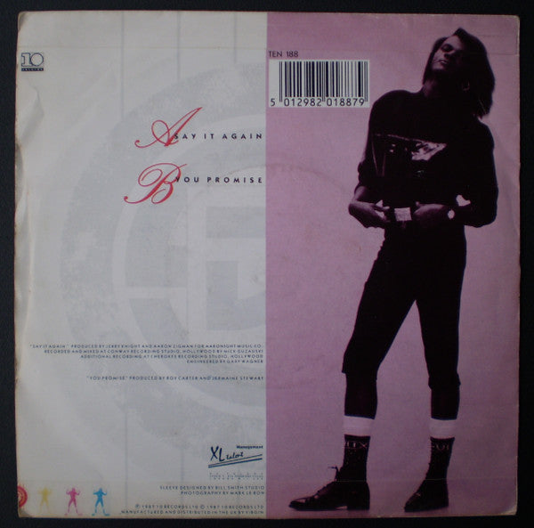 Jermaine Stewart - Say It Again - Used Vinyl Record 7" image 2