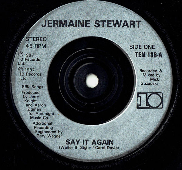 Jermaine Stewart - Say It Again - Used Vinyl Record 7" image 3