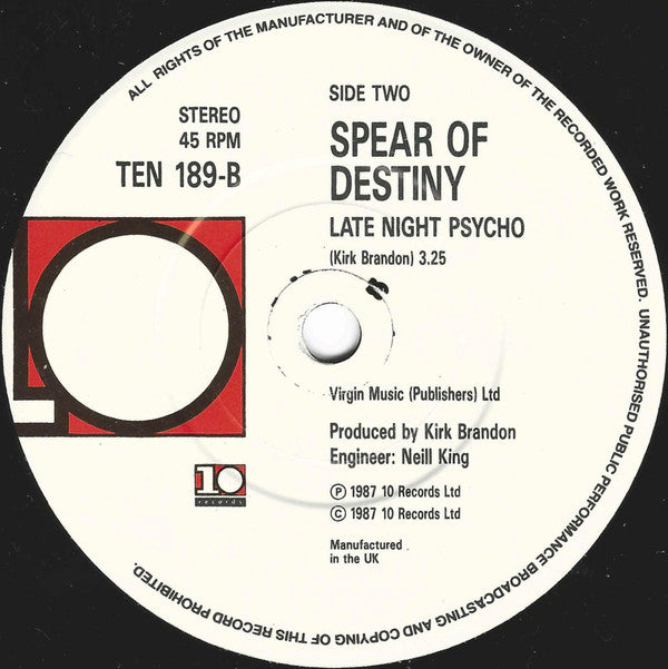 Spear Of Destiny - Traveller - Used Vinyl Record 7" image 4