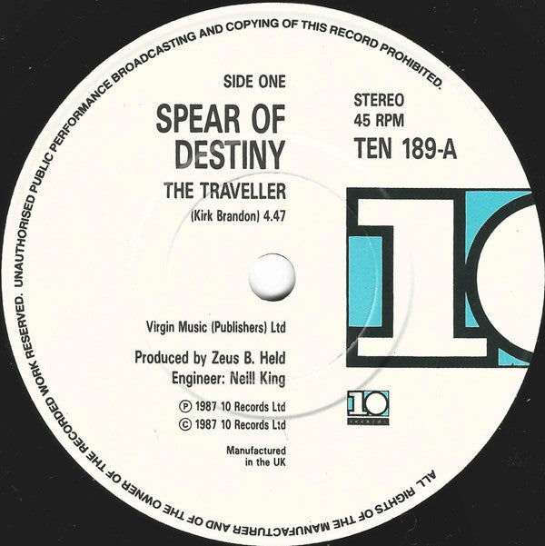 Spear Of Destiny - Traveller - Used Vinyl Record 7" image 7