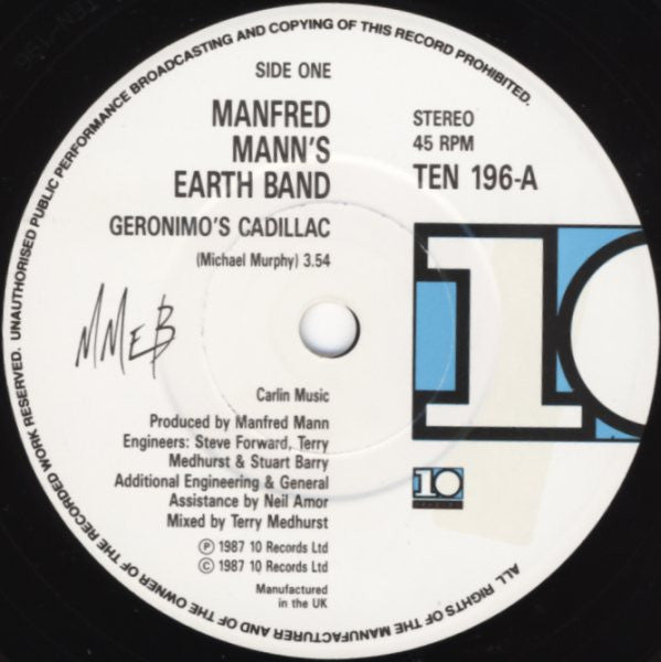 Manfred Mann's Earth - Geronimo's Cadillac - Used Vinyl Record 7" image 7