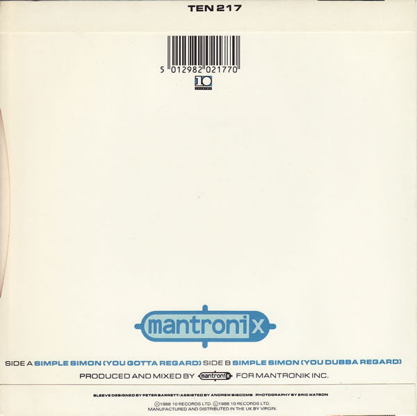Mantronix - Simple Simon - Used Vinyl Record 7" image 2