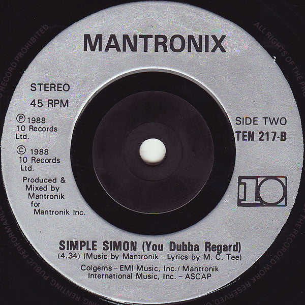Mantronix - Simple Simon - Used Vinyl Record 7" image 4