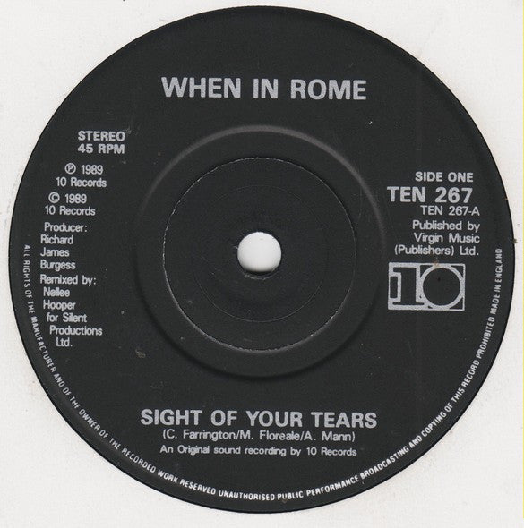 When In Rome - Sight Of Your Tears - Used Vinyl Record 7" image 3