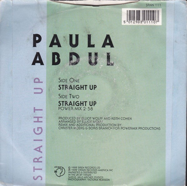 Paula Abdul - Straight Up - Used Vinyl Record 7" image 2