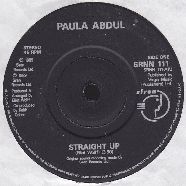 Paula Abdul - Straight Up - Used Vinyl Record 7" image 3