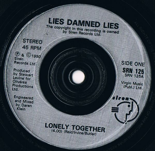Lies Damned Lies - Lonely Together - Used Vinyl Record 7" image 3