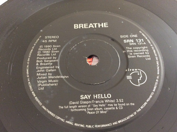 Breathe - Say Hello - Used Vinyl Record 7" image 7