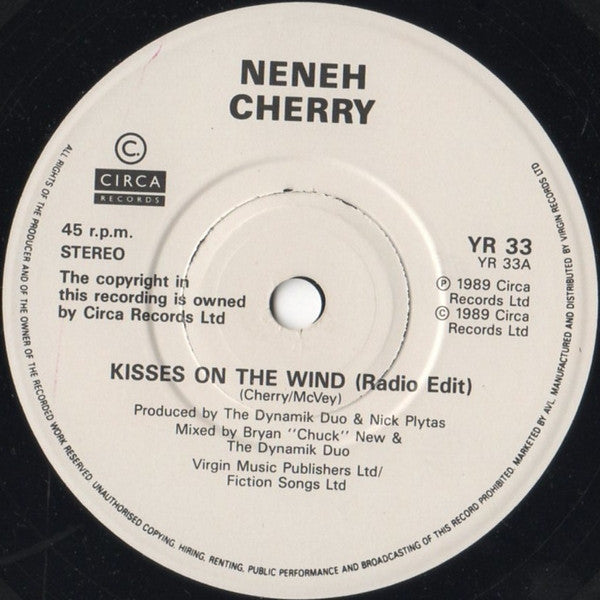 Neneh Cherry - Kisses On The Wind - Used Vinyl Record 7" image 3