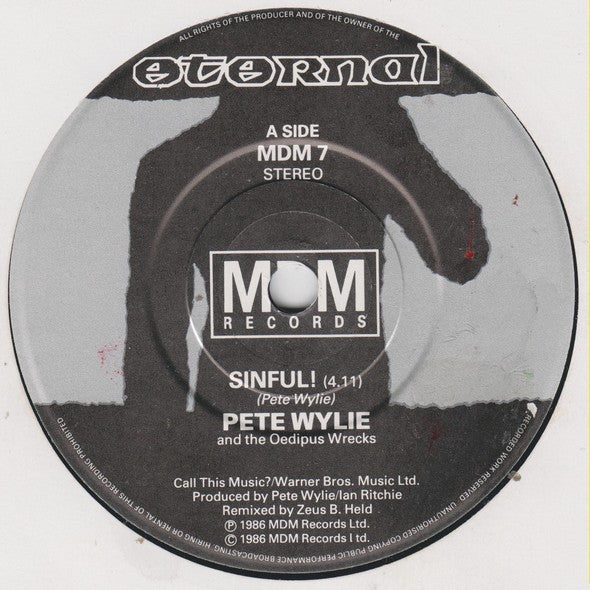 Pete Wylie - Sinful! - Used Vinyl Record 7" image 3
